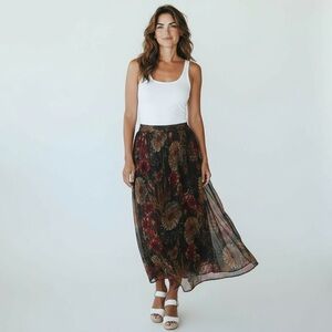 Flowy Floral Maxi Skirt by 2 of Us Large Rayon Lined Pockets Boho Chic